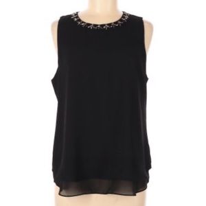 Beaded Collar Chiffon-Like Sleeveless Blouse